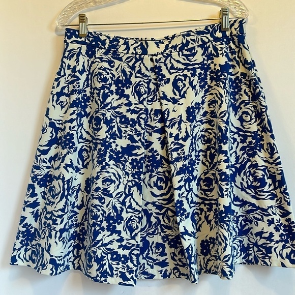 Adrienne Vittadini Cobalt Blue & White Soft Pleated A Line Skirt Women’s Large - Picture 1 of 6
